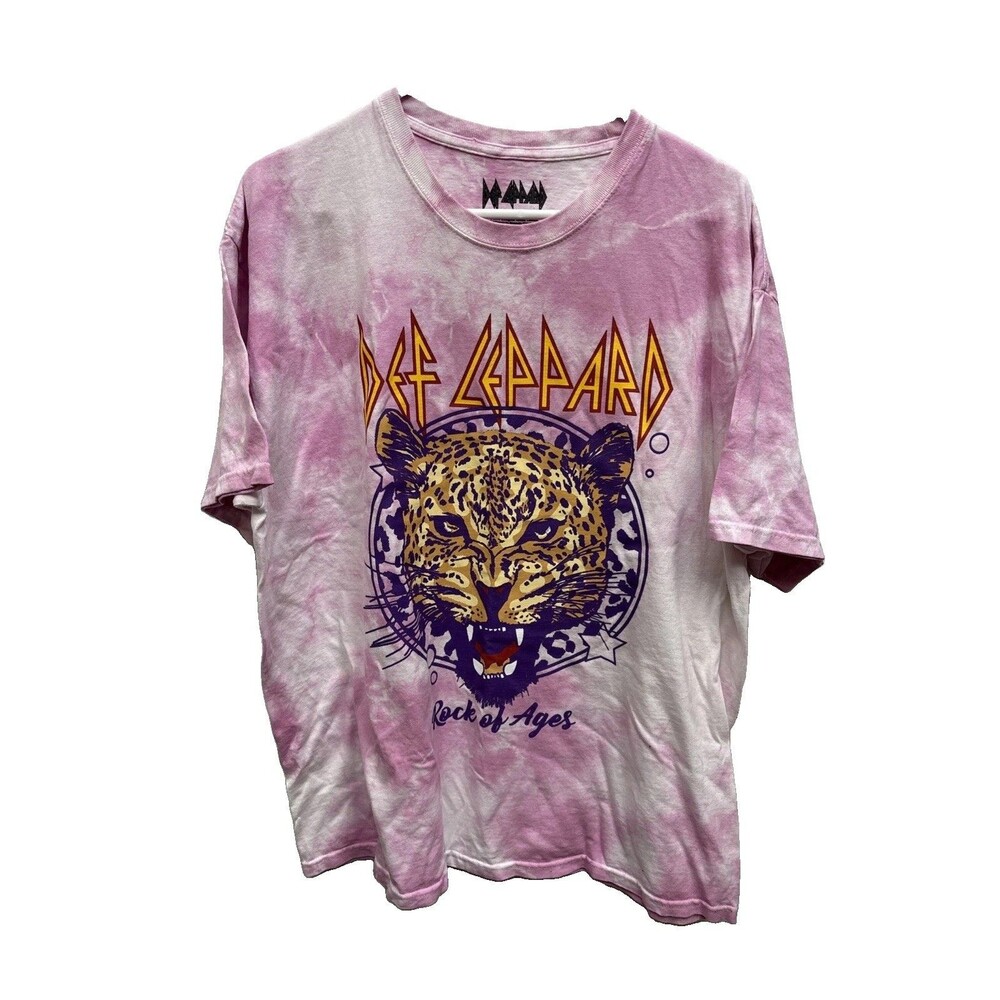 Def Leppard Rock Of Ages T-Shirt Pink Tie Dye Women XL Cotton Graphic